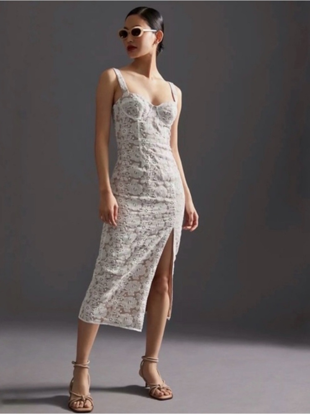 Anthropologie Hutch Slim Lace White Embroidered Corset Midi Dress Size 4